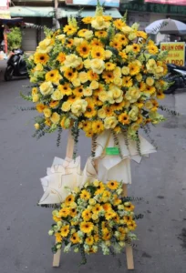 Mẫu giỏ, lẵng kệ hoa khai trương màu vàng sang trọng - Ảnh 5