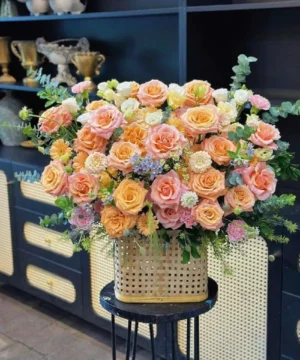 Giỏ hoa khai trương để bàn chúc mừng hồng phát sang trọng giá rẻ nhất